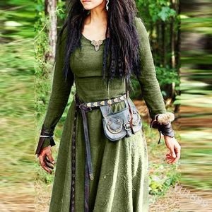 Vestidos casuais mulheres medievais mangas compridas maxi túnica vintage fada elven renascentista celtic viking roupas góticas vestido de baile de fantasia w0421