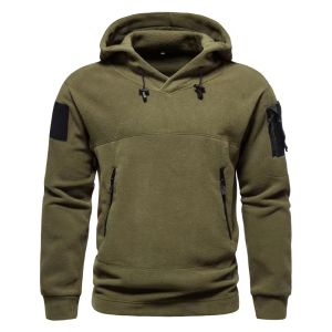 Autumn Winter New Men's Outdoor Tactical Hooded Zipper Splice Fleece Topps Solid Color Fleece Warm Sweatshirt för manliga kläder