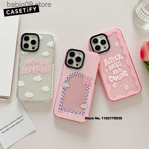 Obudowy telefonu komórkowego Fasetyfy Koreańskie kreskówkowe różowe kwiaty w chmurze przezroczyste obudowę telefoniczne na iPhone 14 13 12 11 Pro Soft Cover T230419