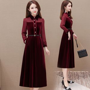 Elegant Pleuche Dress Women's Autumn 2023 New Korean Style Slim Mid-Length Fashionabla kjol