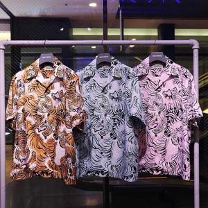 Men's Casual Shirts Yellow Tiger Printing WACKO MARIA Shirt Men Women High Quality Hawaiian Full Print T-shirt T230419