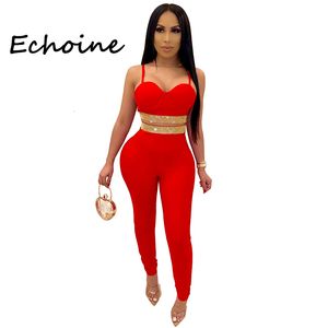 Women s Two Piece Pants Sexy Off Shoulder Suit Diamond Pullover Strapless Bodycon Outfit Tracksuit Party Night Clubwear Set 230418