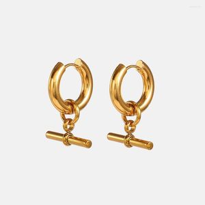 Hoop -Ohrringe 18K Gold plattiert Edelstahl T -Stange Anhänger für Frauen Metall Dangle Ohrring wasserdicht 2023