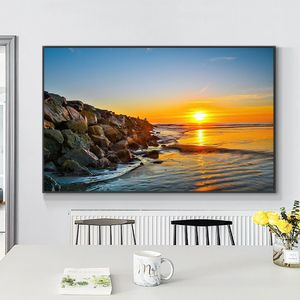 Abstrakte Sonnenuntergang-Meerblick-Leinwand-Malerei-Wand-Kunst-Bild Moderne nordische Landschaft Poster und Drucke für Wohnzimmer Wohnkultur