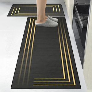 Carpets Non-slip Kitchen Rug Golden Line Mat Long Entrance Door Floor Crystal Velvet Area Rugs Bedroom Balcony Doormat