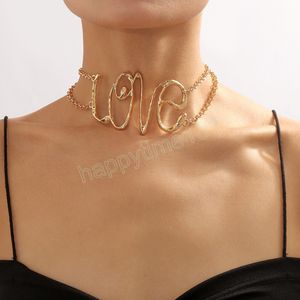 Överdriven chunky tungmetallmoment Choker halsband kvinnor punk goth ihålig kärleksbrev kedja smycken smycken