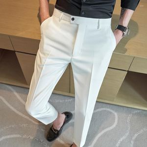 Herrar Summer Simple White Suit Pants For Men Slim Fit Business Casure Dress Ankel längd Social Streetwear Trousers 2023