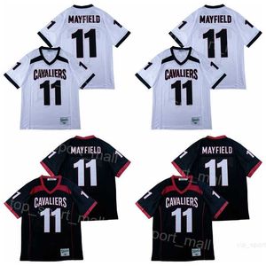 High School Football 11 Baker Mayfield Jerseys Cavaliers Lake Travis Moive Black White Team Color Away Hafdery oddychające college retro retro czystą bawełnę