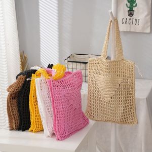 Lyxdesigner Womens Bag Brands Hollow Letters Raffia Straw Tote Paper Woven Women Shoulder Bags Summer Fashion Knitting Beach Handväska Totes Bag Y220401