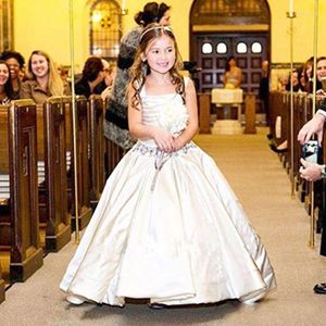 Girl Dresses Floor Length Taffeta Flower Dress Sleeveless Pageant With Bright Waistband First Communion Lovely Girls