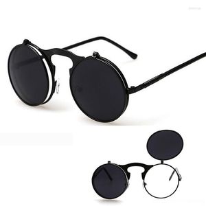 Sonnenbrille BEGREAT Vintage Metallrahmen Designer Steampunk Goth Brille Runde Flip Up Clip On Sonnenbrille für Damen Herren UV400