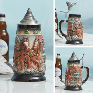 Tazze 700ml Design Cavallo Boccale di birra tedesca Tazza di caffè disegnata a mano con coperchio Bicchiere da vino in ceramica Regali per la festa del papà Tazze a goccia