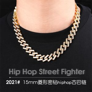 necklace for mens chain cuban link gold chains iced out jewelry 15mm diamond diamond hiphop Cuban necklace gold-plated bracelet