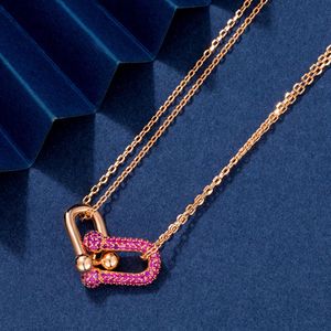 Collana Ism Collana V T Anello Fibbia a ferro di cavallo Ciondolo in oro rosa Luce Semplice catena a doppio colletto con diamanti rosa