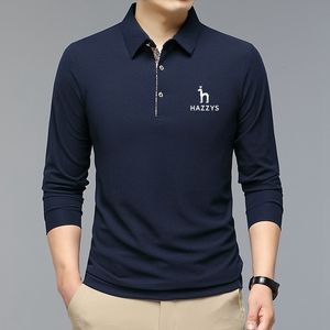 Herren T-Shirts Fashion Solid Poloshirt HAZZYS Korean Fashion Clothing Langarm Casual Fit Slim Man Poloshirt Button Collar Tops 230419