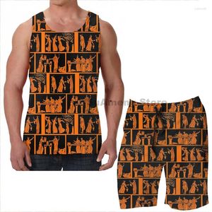 Men's Tracksuits Summer Funny Print Men Tank Tops Women Greek Toga Party Beach Shorts Sets Fitness Vest