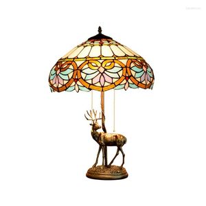 Tischlampen Tiffany-Buntglasschirm 40 cm im Durchmesser Harz-Elch-Modellsockel mit E27-Sockel Lampentaste / Dimmer EU / US-Stecker