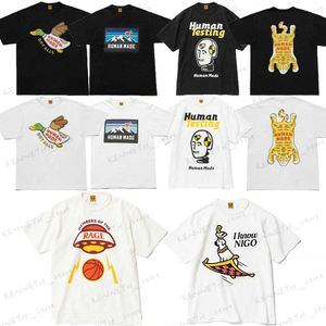 Herr t-shirts japansk retro människa gjorde engelska alfabettecknad tryck kort ärm bomullsboment crewneck casual lös t-shirt T230419