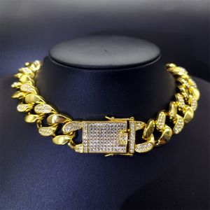 Naszyjnik na męski łańcuch kubański łącze złote łańcuchy lodowane biżuteria Diamentowa bransoletka 20 mm dystansowa naszyjnik dla mężczyzn i kobiet Hiphop 10244