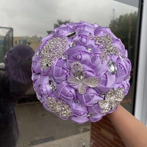 Decorative Flowers Wedding Silk Luxury Rhinestone Bouquet For Bride Bridesmaids Hand Accessories Elegant Beautiful Bridal Crystal
