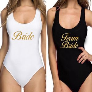 Badkläder badkläder kvinnor baddräkt team brud glitter guld tryck baddräkt monokini bodysuit Bachelor Party 230418