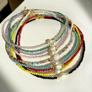 Choker LW Europe och USA Color Crystal Beads Female Natural Freshwater Pearl Necklace inte gnugga