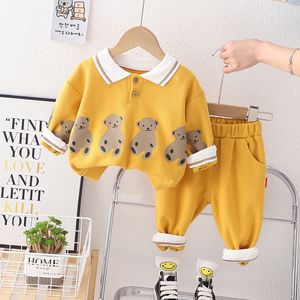 Höst baby pojkar kläder sätter barn tecknad björn pullover toppar byxor 2 st.