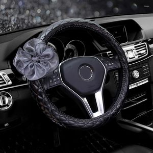 Steering Wheel Covers Elegant Lace PU Leather Car Crystal Universal Steering-Wheel 38cm For Women Girls Auto Accessories