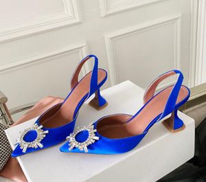 Begum Crystalembelled Buckle Navy Stain Purss Suse Spool каблуки сандалии для женщин роскошные дизайнеры.