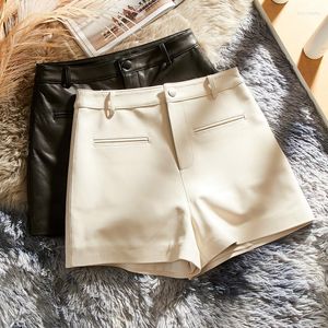 Pantaloncini da donna in vera pelle di montone per le donne 2023 pantaloni corti a gamba larga moda coreana vita alta bianco Ropa De Mujer