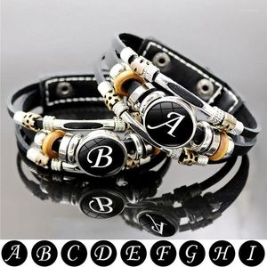 Strand 26 Letra A-Z Charms for Bracelets Id Nome da amizade Black Braed Multilayer Punk Leather Bracelet Men Women Kids Family Gifts