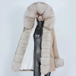 Futro damska sztuczna moda kurtka zimowa Kobieta Wodoodporna długa parka prawdziwa płaszcz naturalny kołnierz Harme Streetwear Odłącznik 231118