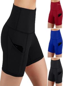 Womens Yoga Short With Pockets Mage Control Workout Running Athletic Gym Yoga Leggings With Side Pocket High midje Sports Short19270396