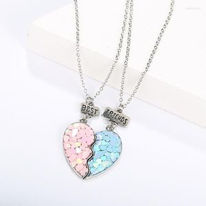 Pendanthalsband 2st/Set Friends Sequin Heart Broken Stitching Chain Halsband Armband BFF Friendship Smyckesgåvor till tjejkvinnor