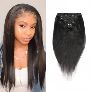 Brazilian Yaki Straight Clip in Human Hair Extensions 8pcs set 120g 8-24 inch Natural Color Clips in