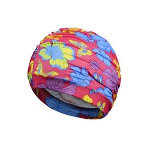 Swimming caps 1 Pcs Swimming Cap Men Women Free Size Solid Flowers Printed Long Hair Sports Swim Pool Hat Nylon Turban P230418