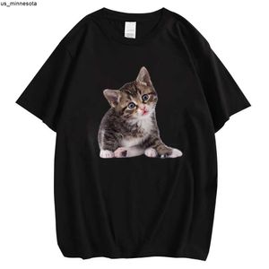 メンズTシャツClooclかわいい子猫Tシャツ素敵なタビーキャットブラック100コットンTシャツファッション面白いプルオーバートップヒップホップティードロップシッピングJ230419