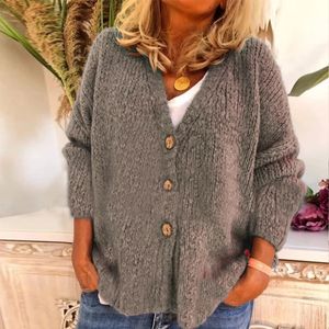 Women's Sweaters S-3XL Knitted Cardigan Tops Women's Casual Solid Color V-Neck Long Sleeve Single Breasted Oversized Jacket Sweater with Button 231118