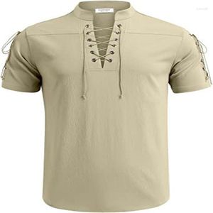 Mäns T-skjortor Summer Men's V-ringning Skjorta Fashion Men kortärmad t-shirt Viking Cotton and Linen Led Casual Man Tshirt andningsbara toppar