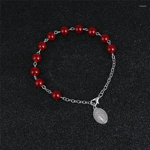 Strand Komi Red Glass Crystal Beads Bracelets Rosário Moda Mulher Bread Bread Cross Jesus pendente de jóias católicas religiosas R-042