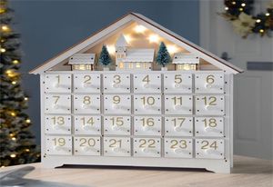 クリスマスデコレーションホワイトリード24日間の木製アドベントカレンダーバッテリーオペレーションライトアップ24ストレージ引き出し家の家飾り2205167774