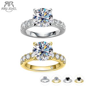 Solitaire Ring AnuJewel 4.3cttw D Color Engagement Rings 925 Sterling Silver 18k Gold Plated Lab Created Diamond Wedding Band Rings 230419