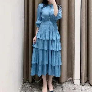 Casual Dresses Maje V-neck Short Sleeves Dress Ruffles Midi Satiny Dress for Women