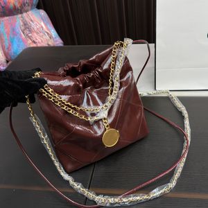 Designer Women 22 Mini Hobo Quilted Shopping Bag France Luxury Brand Silver Chains Drawstring Crossbody Tote Handbag Lady Waxy Oiled Patent Leather Shoulder Bags