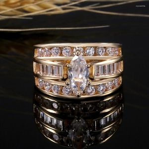 Bröllopsringar utsökta Marquise Cut Zircon för kvinnor Bijoux Anel Femme Gold Color Band förlovningsring Ring Statement smyckespresent