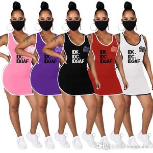 Kadın Giyim Tasarımcı Elbise 2023 Yaz Moda Kadınlar Günlük Spor Mektubu Baskı Düzensiz Tank Üst Elbiseler