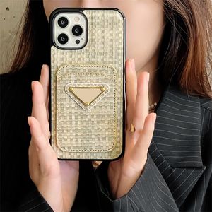 iPhone 13 11 Pro Max Case Designer Telefonfodral för Apple 15 14 12 XR XS 8 7 SE2 Plus Luxury Pu Leather Weave Mönster Korthållare Pocket Mobile Back Cover Fundas ljusgrön