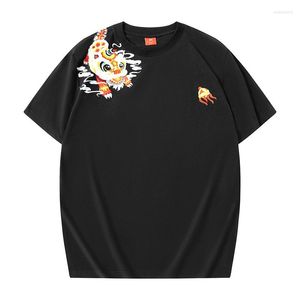 Camisetas masculinas de estilo leão chinês dança bordada masculina camiseta casual tee masculina manga curta 2023 preto