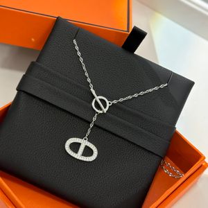 Luxury Pendant Necklace Top S925 Sterling Silver Double Round Circle Pig Nose Brand Designer Charm Choker For Women With Box Party Gift Jewelry