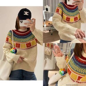 Designer-Pullover, modische Freizeitkleidung, Kapuzenpullover, schwedischer Ac-Regenbogen-Pullover mit lächelndem Gesicht, gestreifter Wollpullover mit Rundhalsausschnitt für Damen, Stickerei, ausgehöhlter Strickpullover